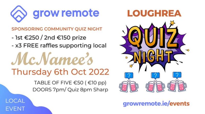 Test your knowledge with Grow Remote Loughrea's Table Quiz at McNamee's