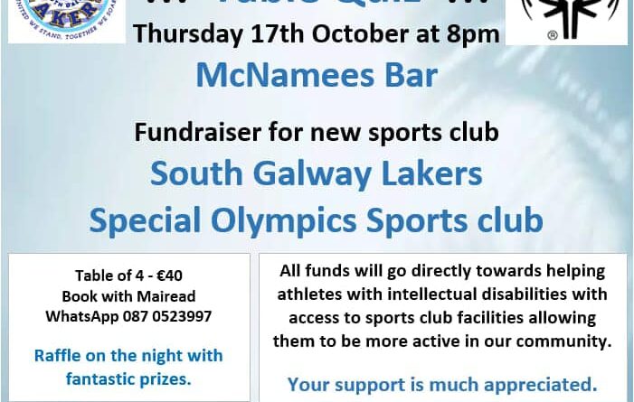 McNamees Tablequiz for South Galway Lakers Special Olympics Sports Club